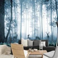 3D Rankomis Dažytas Mėlynas Miško Briedis Sienų Tapetai Vaikų Miegamojo Darželio Tapetai Namų Dekoras Freska 200 cm(W) x 140 cm(H) white