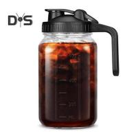 Šalto ruošimo kavos ruošimo indas 32oz/64oz stiklinis ąsotis su nerūdijančio plieno filtru plataus kaklelio Masono stiklainio ąsotis ledinei arbatai, limonadui 1000ML 1pc juoda