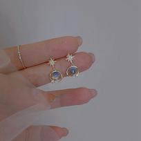 Sweet Blue Pentagram Earrings Zircon Simple Temperament Advanced Star Earrings Party Jewelry Gift Accessories