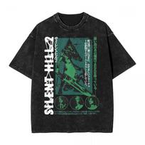 Pyramid Head Silent Hill Washed T Shirt Streetwear Hip Hop Vintage T-Shirt Tees Women Unisex Harajuku Printed Clothes L juoda