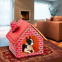 Folding Kennel Small Cat and Dog Beds Pet Rest Cave Animal Sofa Home Furnishings Cute Portable Brick Wall Style Warm Comfortable red