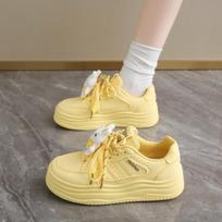 CRLAYDK Designer Women's Dopamine Skateboard Shoes for Girls Leather Lace Up Sneakers Walking Cute Rabbit Casual Tennis 38 beige