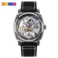 Luxury Leather Strap Mens Automatic Watches Square Dial Simple Mechanical Wristwatch Male Waterproof Clock Reloj Hombrere juoda