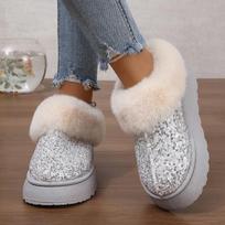 Bota de nieve térmica de mujer en piel con tela térmica esmaltada, antideslizante, ante grueso, talla 44, invierno, 2024 m. 36 sidabras