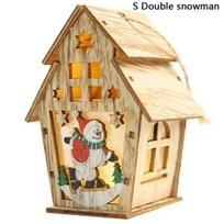 1 vnt. Kalėdinės dekoracijos eglutei LED šviesa Medinis namelis Mielos medžio kabinamos dekoracijos Šventinė namų dekoracija Party reikmenys S double snowman