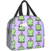 Kawaii Frog Love Lunch Box Reusable Thermal Lunch Bag Food Container Bento Tote Bag for Women Men Adults Work Travel Picnic 22x20x13CM smėlis