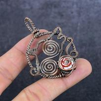 Natural Carving Flower Agate Copper Wire Wrap Jewelry Pendant 2.36  V5G37
