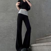 Black Splicing Micro-pull Sweatpants Women's Spring and Summer New Slim-fitting and Thin Sweatpants S