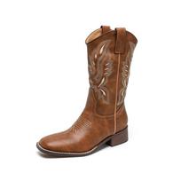 Mid Tube Embroidered Martin Boots for Women with Ethnic Style, Women's Fashion Short Boots Embroidered Square Heel Long Boots for Women 35 ruda