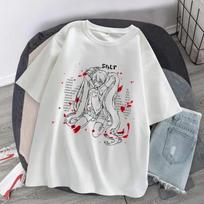 Women T Shirts Anime Letter Print Short Sleeve O-Neck Tee Shirts  Oversized T-Shirt Women Hip Hop Streetwear Tops FeUnisex Clothes L
