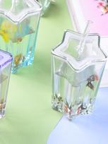 Creative Pentagram Shaped Glass Cup with Lid and Straw High Appearance Gradient Glass Juice Coffee Milk Straw Cup for Gift 1pcs 300ml