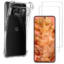 Shockproof Case for Google Pixel 8 and 2 Tempered Glass Screen Protector Film Phonillico® skaidri
