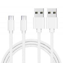 Lot 2 Cables for ASUS ZENFONE 5 LITE - 4 MAX - 3 MAX - MAX M1 - MAX M2 - GO - Silver White Braided Nylon USB Cable[Phonillico®]