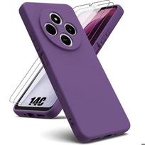 Case for Xiaomi Redmi 14C, Silicone Matte Effect Dark Purple + 2 Tempered Glass - EFConnection®