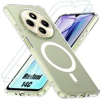 Protective Case - E.F.Connection- for Xiaomi Redmi 14C - Transparent - Magnetic Circle - 2 Tempered Glasses