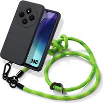Case for Xiaomi Redmi 14C - Black Liquid Silicone Protection with Sturdy Green Lanyard