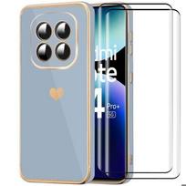 Case for Xiaomi Redmi Note 14 Pro Plus 5G/Note 14 Pro+ 5G, Blue TPU Heart Pattern + 2 Tempered Glasses