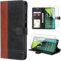 Coque pour Xiaomi Redmi Note 13 Pro 5G - Marron - Antichoc - Cuir PU Bicolore - Porte-cartes - 2 Verres Trempés