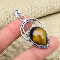 Tiger's Eye Gemstone Handmade 925 Solid Sterling Silver Jewelry For Thanksgiving Gift 1.96 Inches ruda