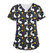 Women's Easter Egg Printed Loose V-Neck Pocket Short Sleeve L armijos žalia spalva