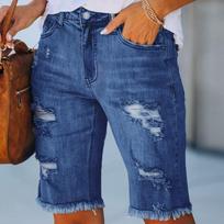 Womens High Waisted Denim Shorts Summer Ripped Shorts Casual Hot Short Pants With Pockets L mėlyna
