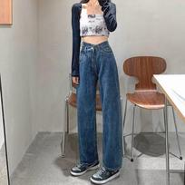Women's High Waist Hong Kong Style Jeans - Oblique Buckle, Irregular Loose Fit, Wide Leg Pants for Spring and Autumn 3 Extra Large