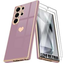 Case for Samsung Galaxy S24 Ultra - Purple - Shockproof - Heart Pattern - Luxury - 2 Tempered Glasses violetinė