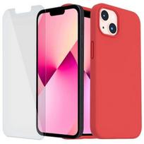 Silicone Case For iPhone 13 mini (5.4 ) Red and 2 Tempered Glass Screen Protector