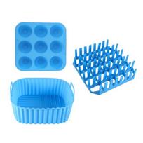 Yousheng Air Fryer Silicone Basket Liners Large Square Oven Pan BBQ Grill Reusable Cake Molds for Hot Dogs Bacon Jelly mėlyna