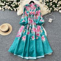 Spring Summer Women Designer Print Runway Robe V-neck Long Maxi Holiday Beach Dresses S