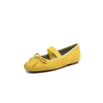 Krazing Pot Sheep Suede Square Toe Summer Size 42 Butterfly-knot Ballet Dancer Women Slip on Shoes 35 geltona