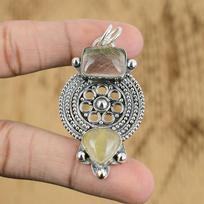 Womens day Deal Natural Golden Rutile Engagement Trendy Pendant Sterling Silver