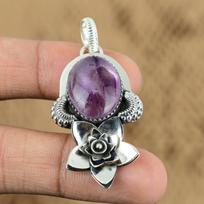 Mothers day Deal Oval Star Amethyst Gemstone Flower February Pendant 925 Silver
