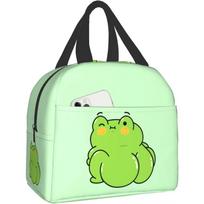 Kawaii Funny Frog with Big Buttock Lunch Box Reusable Lunch Bag Insulated Cooler Travel Tote Bags School Container for Girls 22x20x13CM smėlis