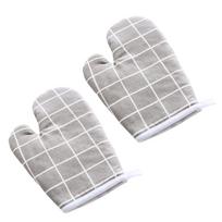 Oven Mitt Cooking Mitten Cotton Lining Heat Resistant Gloves Tool for Baking DishGrey Grids