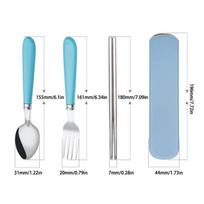 410 Stainless Steel Chopsticks Tableware Portable Fork Spoon Student Office Worker Three-piece Cute Storage Box Cutlery Set Fork mėlyna