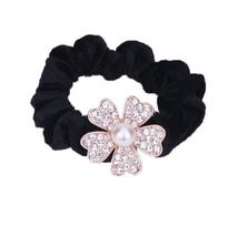 1 PC Black Velvet  Scrunchies Pearl Rhinestone Butterfly Flower Hair Ties Holders Bow Headband Elastic Hair Band For Women Girl