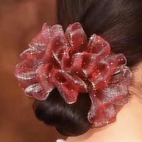 New Diamond-Embedded Yarn Hair Band Golden Edge Head Rope Pure Color All-Matching High Elastic Seamless Big Scrunchies for Women brown