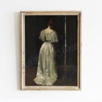 Vintage Moody Victorian Woman Reading Playing Piano Elegant Portrait Poster Canvas Painting Wall Art Pictures Home Room Decor 21cm×30cm NoFrame