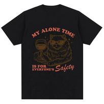 Funny Cat My Alone Time Is for Everyone's Safety T Shirt Vintage Trendy Cat Lover T-shirts Hip Hop Loose Cozy Cotton Streetwear M juoda