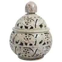 Crocon Soapstone Tealight Candle Holder with Elephant Motif – Decorative Lantern for Home, Office, and Living Room – 4x4 Inch with Lid