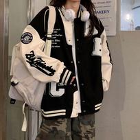 Vintažinė bombonešio striukė Moteriška Harajuku mados koledžo uniforma Varsity beisbolo striukės Moteriška negabaritinė gatvės apranga Y2k S juoda