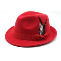 Men'S Top Hat Feather Felt Hat Men'S Jazz Hat High Sense Hat Women M（56-58cm） raudona