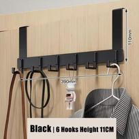 Metal Over-the-Door Hook Rack with 6 Hooks for Clothes, Coats, Hats, and Towels - No Punching Required, Ideal for Home, Bathroom, and Kitchen black-11cm