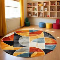 Mid Century Boho Round Rug Stylish Contemporary Abstract Round Rug Unique Large Modern Minimalist  Home Decor 60cm
