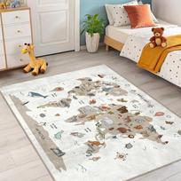 Cute Animal World Map Printed Floor Mat, Soft Rug for Kids Bedroom Living Room, Educational Home Decor Carpet 40x60cm