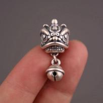 Waking Lion Pixiu Qilin Head Wealth Copper Coin Bell Pendant Necklace Large