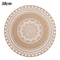 Boho Mandalos Apvalūs Padėkliukai Karščiui Atsparūs Lino-Medvilnės Stalo Padėkliukai Plaunami Neslystantys Valgomojo Dekoras (as the picture,L) beige
