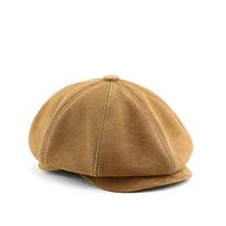 Vyriška avikailio zomšinė kepurė-beretė: Retro aštuonkampis plokščias beretas pavasariui ir rudeniui. XL (58-59) CM beige