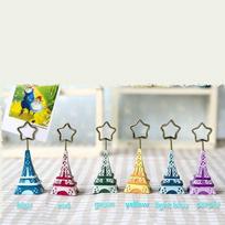 Eiffel Tower antique finish metal desk card note picture memo paper photo clip holder table wedding mėlyna